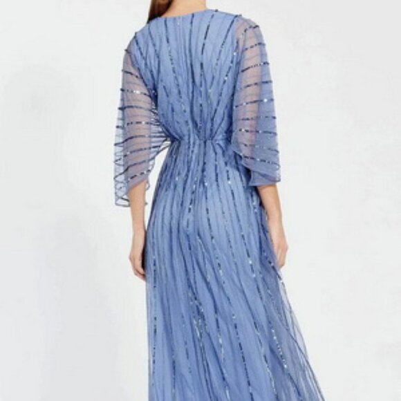 Mac Duggal Periwinkle Blue Beaded Kimono Sleeve A Line Midi Dress - Picture 3 of 6